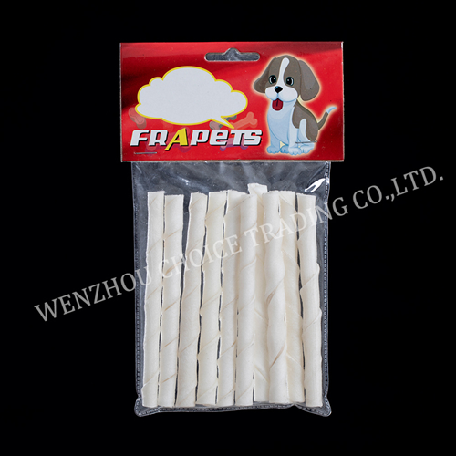 white rawhide twist stick 5inch/6-8mm